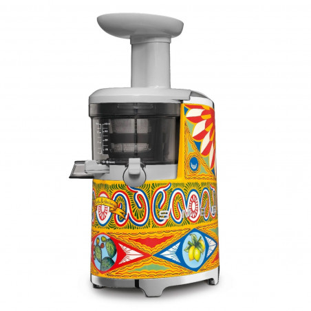Storcător de fructe Smeg Dolce & Gabbana SJF01DGEU, 150 W, 500 ml, rotație inversă, recipient pentru resturi de 1,6 l, multicolor