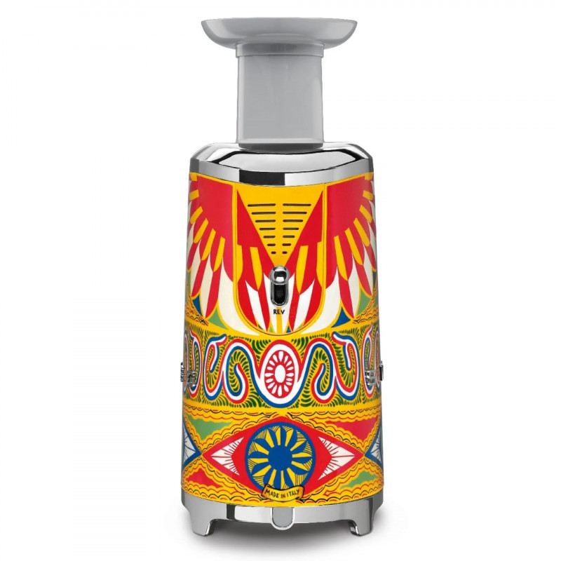 Storcător de fructe Smeg Dolce & Gabbana SJF01DGEU, 150 W, 500 ml, rotație inversă, recipient pentru resturi de 1,6 l, multicolor