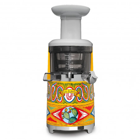 Storcător de fructe Smeg Dolce & Gabbana SJF01DGEU, 150 W, 500 ml, rotație inversă, recipient pentru resturi de 1,6 l, multicolor