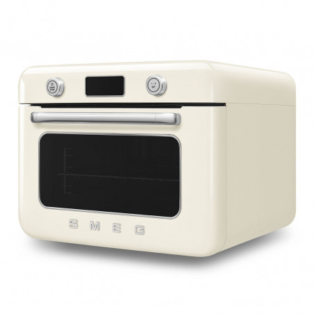 Mini-cuptor cu functie combinata de gatit cu abur Smeg COF01CREU, 1800 W, 10 functii, Ecran LCD, 40-230°C, Crem