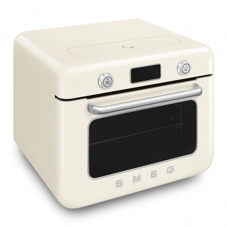 Mini-cuptor cu functie combinata de gatit cu abur Smeg COF01CREU, 1800 W, 10 functii, Ecran LCD, 40-230°C, Crem