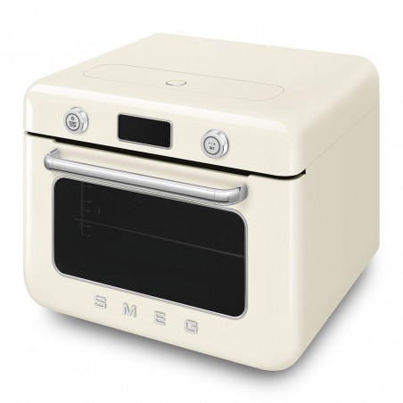Mini-cuptor cu functie combinata de gatit cu abur Smeg COF01CREU, 1800 W, 10 functii, Ecran LCD, 40-230°C, Crem