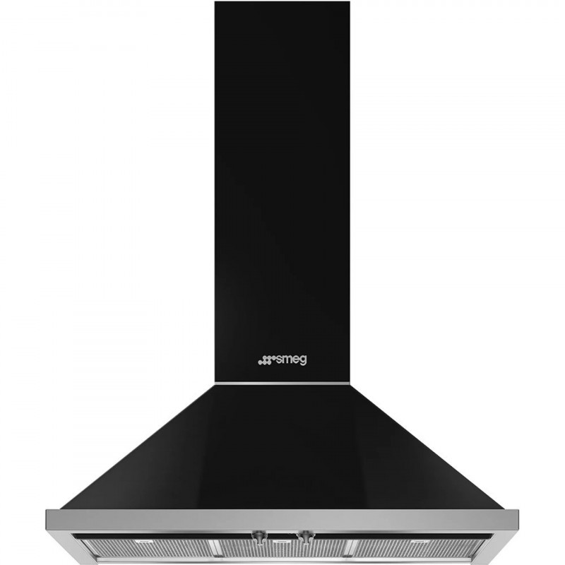 Hota decorativa SMEG Portofino KPF9BL, 275 W, A+, 781 m³/h, 3 viteze, 3 filtre, Supapa , Otel inoxidabil, LED, Negru