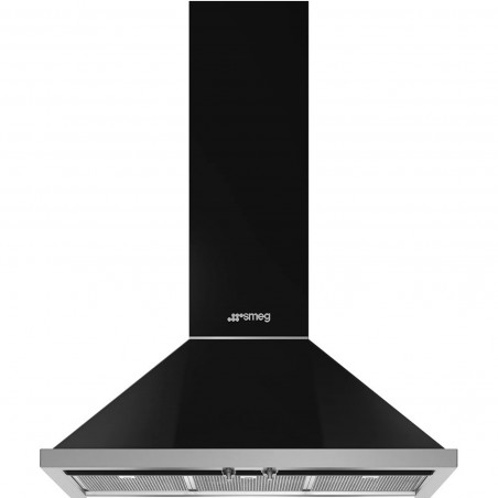 Hota decorativa SMEG Portofino KPF9BL, 275 W, A+, 781 m³/h, 3 viteze, 3 filtre, Supapa , Otel inoxidabil, LED, Negru