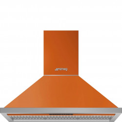 Hota decorativa SMEG Portofino KPF9OR, 275 W, A+, 781 m³/h, 3 viteze, 3 filtre, Supapa, Otel inoxidabil, LED, Portocaliu