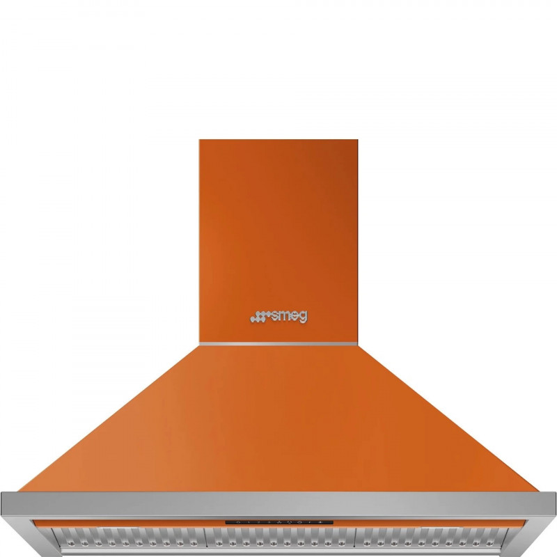 Hota decorativa SMEG Portofino KPF9OR, 275 W, A+, 781 m³/h, 3 viteze, 3 filtre, Supapa, Otel inoxidabil, LED, Portocaliu