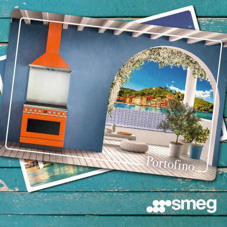 Hota decorativa SMEG Portofino KPF9OR, 275 W, A+, 781 m³/h, 3 viteze, 3 filtre, Supapa, Otel inoxidabil, LED, Portocaliu