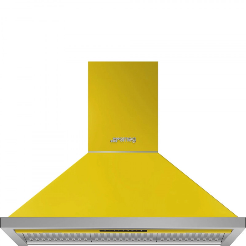 Hota decorativa SMEG Portofino KPF9YW, 275 W, A+, 781 m³/h, 3 viteze, 3 filtre, Supapa, Otel inoxidabil, LED, Galben