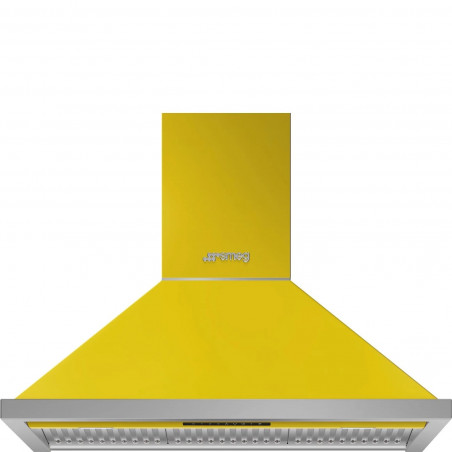 Hota decorativa SMEG Portofino KPF9YW, 275 W, A+, 781 m³/h, 3 viteze, 3 filtre, Supapa, Otel inoxidabil, LED, Galben