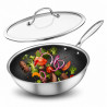 Tigaie wok cu capac Swiss Haus SH-ZGW28, 28 x 9 cm, 4 l, Acoperire ceramica Sapphire, Cuptor pana la 260°C, Inductie, Argintiu