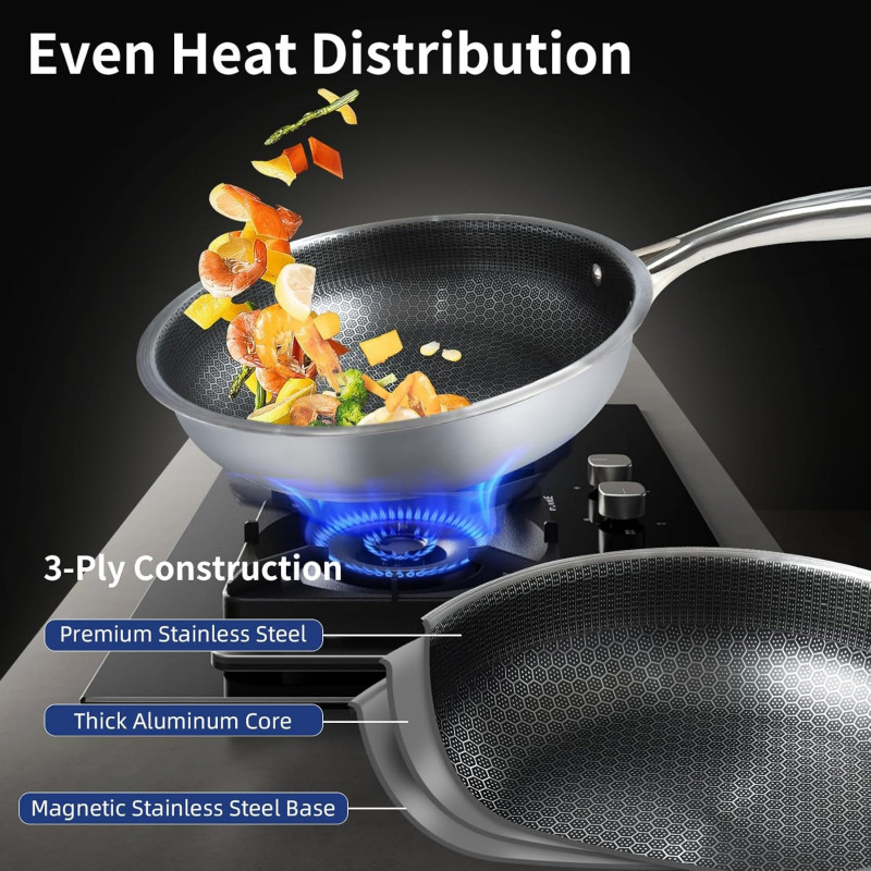 Tigaie wok cu capac Swiss Haus SH-ZGW28, 28 x 9 cm, 4 l, Acoperire ceramica Sapphire, Cuptor pana la 260°C, Inductie, Argintiu