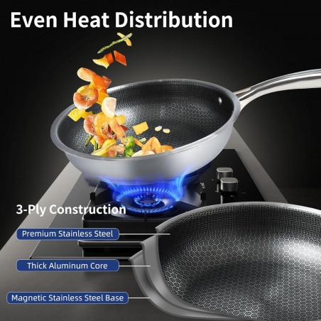 Tigaie wok cu capac Swiss Haus SH-ZGW28, 28 x 9 cm, 4 l, Acoperire ceramica Sapphire, Cuptor pana la 260°C, Inductie, Argintiu