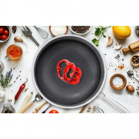 Tigaie wok cu capac Swiss Haus SH-ZGW28, 28 x 9 cm, 4 l, Acoperire ceramica Sapphire, Cuptor pana la 260°C, Inductie, Argintiu