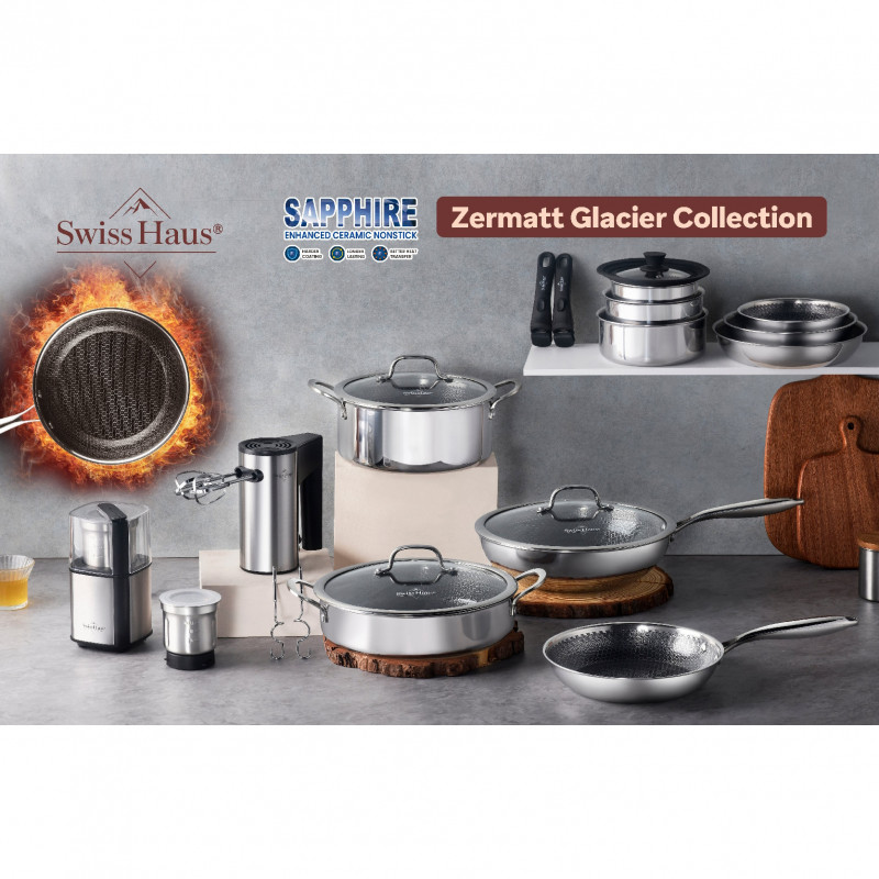 Tigaie wok cu capac Swiss Haus SH-ZGW28, 28 x 9 cm, 4 l, Acoperire ceramica Sapphire, Cuptor pana la 260°C, Inductie, Argintiu