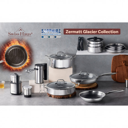 Tigaie wok cu capac Swiss Haus SH-ZGW28, 28 x 9 cm, 4 l, Acoperire ceramica Sapphire, Cuptor pana la 260°C, Inductie, Argintiu