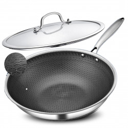 Tigaie wok cu capac Swiss Haus SH-ZGW28, 28 x 9 cm, 4 l, Acoperire ceramica Sapphire, Cuptor pana la 260°C, Inductie, Argintiu