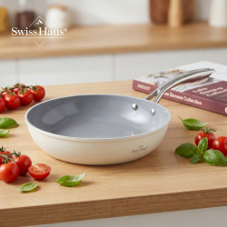 Set de oale si tigai Swiss Haus SH-CC4014CR, 14 piese, Acoperire ceramica Sapphire, Inductie, Cuptor pana la 220°C, Fara PFAS, Crem