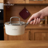 Set de oale si tigai Swiss Haus SH-CC4014CR, 14 piese, Acoperire ceramica Sapphire, Inductie, Cuptor pana la 220°C, Fara PFAS, Crem