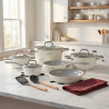 Set de oale si tigai Swiss Haus SH-CC4014CR, 14 piese, Acoperire ceramica Sapphire, Inductie, Cuptor pana la 220°C, Fara PFAS, Crem