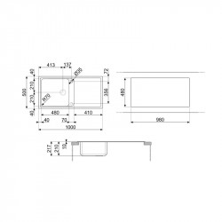 Chiuvetă de bucătărie Smeg LZ150AV2, 100 cm, material rezistent la zgârieturi, ușor de curățat, bej