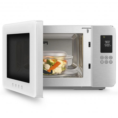 Cuptor cu microunde cu gratar 4in1 SMEG Collezione MOC01WHMEU, 1900 W, 29 l, 18 programe, Inchidere lina, Semnal sonor, Ecran LCD, Alb mat