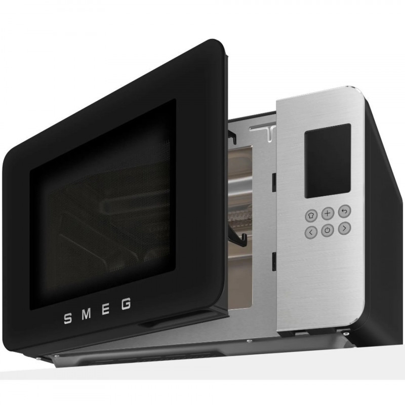 Cuptor cu microunde si gratar 4in1 SMEG Collezione MOC01BLMEU, 1900 W, 29 l, 18 programe, Inchidere lina, Semnal sonor, Ecran LCD, Negru mat