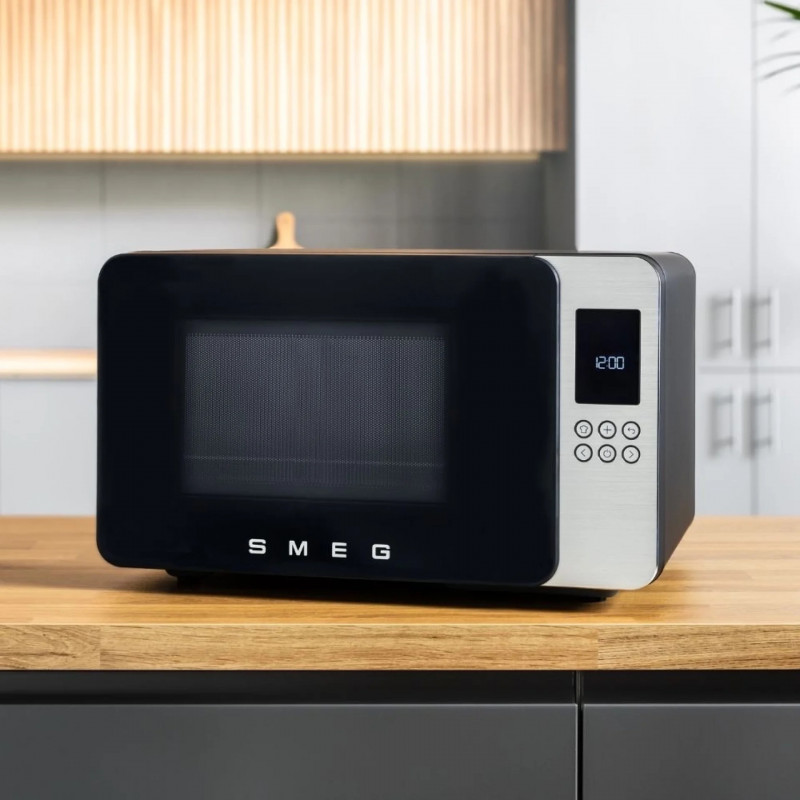 Cuptor cu microunde si gratar 4in1 SMEG Collezione MOC01BLMEU, 1900 W, 29 l, 18 programe, Inchidere lina, Semnal sonor, Ecran LCD, Negru mat