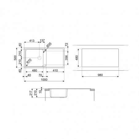 Chiuvetă de bucătărie Smeg LZ150A2, 100 cm, material rezistent la zgârieturi, ușor de curățat, negru