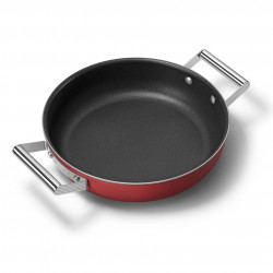 Oală joasă cu capac Smeg CKFD2811RDM, 28 cm, 3,7 l, acoperire antiaderentă cu 3 straturi, rezistentă la cuptor până la 250 °C, fără PFAS, compatibilă cu plitele cu inducție, roșie