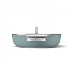 Oală puțin adâncă cu capac Smeg DPF2812EGM, 28 cm, 4,3 l, acoperire ceramică antiaderentă, potrivită pentru cuptor până la 250 °C, fără PFAS, compatibilă cu plitele cu inducție, verde smarald