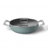 Oală puțin adâncă cu capac Smeg DPF2812EGM, 28 cm, 4,3 l, acoperire ceramică antiaderentă, potrivită pentru cuptor până la 250 °C, fără PFAS, compatibilă cu plitele cu inducție, verde smarald