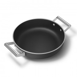 Oală joasă cu capac Smeg DPF2812BLM, 28 cm, 4,3 l, acoperire ceramică antiaderentă, potrivită pentru cuptor până la 250 °C, fără PFAS, compatibilă cu plitele cu inducție, negru