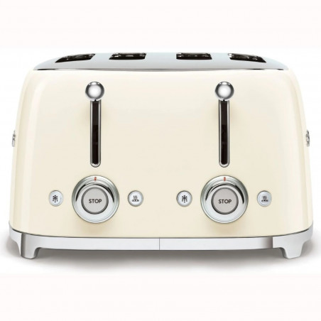 Prăjitor de pâine SMEG 50's Style TSF03CREU, 2000 W, 4 felii, 6 niveluri, Tava pentru firimituri, Cablu integrat, Oțel inoxidabil, Culoare crem