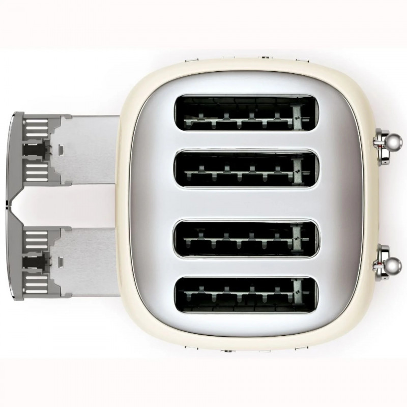 Prăjitor de pâine SMEG 50's Style TSF03CREU, 2000 W, 4 felii, 6 niveluri, Tava pentru firimituri, Cablu integrat, Oțel inoxidabil, Culoare crem