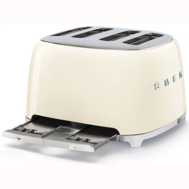 Prăjitor de pâine SMEG 50's Style TSF03CREU, 2000 W, 4 felii, 6 niveluri, Tava pentru firimituri, Cablu integrat, Oțel inoxidabil, Culoare crem