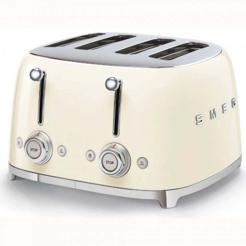 Prăjitor de pâine SMEG 50's Style TSF03CREU, 2000 W, 4 felii, 6 niveluri, Tava pentru firimituri, Cablu integrat, Oțel inoxidabil, Culoare crem