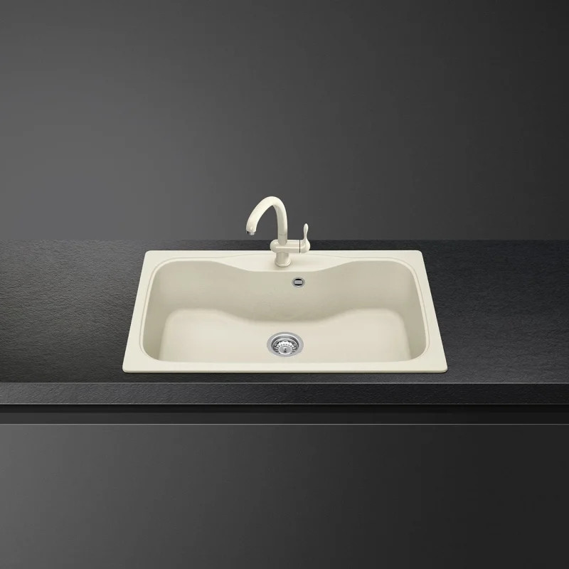Chiuvetă de bucătărie Smeg LSEG860P, 86 cm, material rezistent la zgârieturi, ușor de curățat, crem