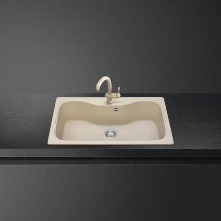 Chiuvetă de bucătărie Smeg LSEG860AV2, 86 cm, material rezistent la zgârieturi, ușor de curățat, bej