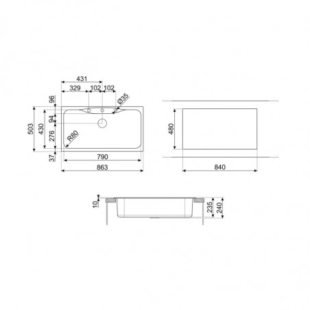 Chiuvetă de bucătărie Smeg LSEG860AV2, 86 cm, material rezistent la zgârieturi, ușor de curățat, bej