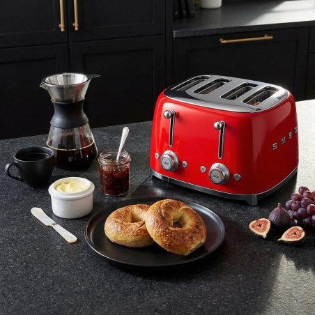 Prăjitor de pâine SMEG 50's Style TSF03RDEU, 2000 W, 4 felii, 6 niveluri, Tava pentru firimituri, Cablu integrat, Oțel inoxidabil, Roșu