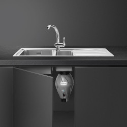 Tocător de deșeuri alimentare/Porc Smeg KITFD050, 375 W, 0,75 HP, Pentru chiuvete cu sifon de 9 cm, Protecție anticorozivă, Negru/Inox