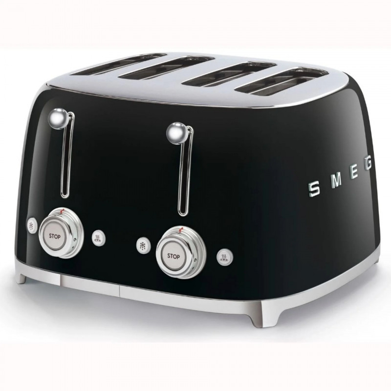 Prăjitor de pâine SMEG 50's Style TSF03BLEU, 2000 W, 4 felii, 6 niveluri, Tava pentru firimituri, Cablu integrat, Oțel inoxidabil, Negru