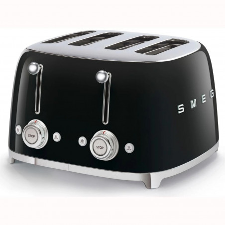 Prăjitor de pâine SMEG 50's Style TSF03BLEU, 2000 W, 4 felii, 6 niveluri, Tava pentru firimituri, Cablu integrat, Oțel inoxidabil, Negru