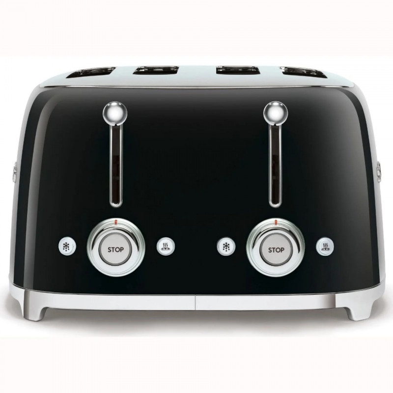 Prăjitor de pâine SMEG 50's Style TSF03BLEU, 2000 W, 4 felii, 6 niveluri, Tava pentru firimituri, Cablu integrat, Oțel inoxidabil, Negru