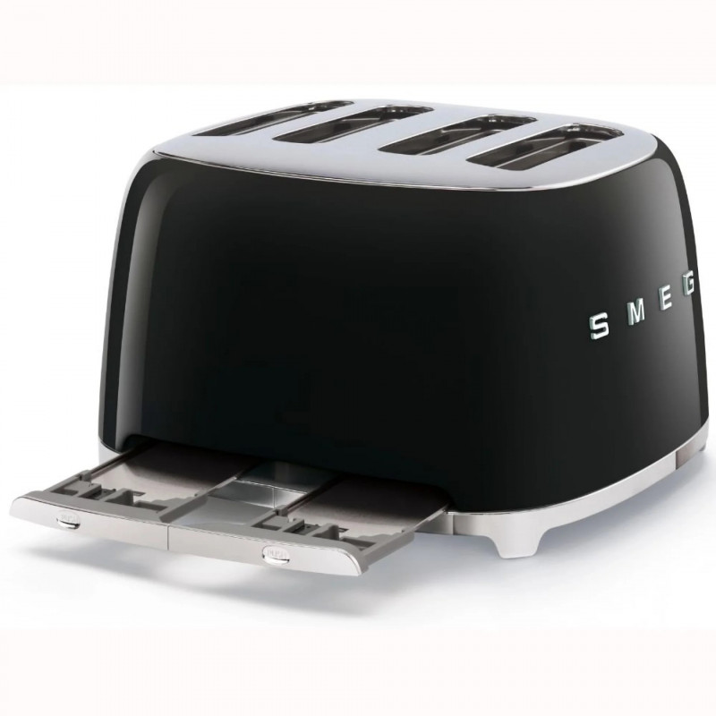 Prăjitor de pâine SMEG 50's Style TSF03BLEU, 2000 W, 4 felii, 6 niveluri, Tava pentru firimituri, Cablu integrat, Oțel inoxidabil, Negru
