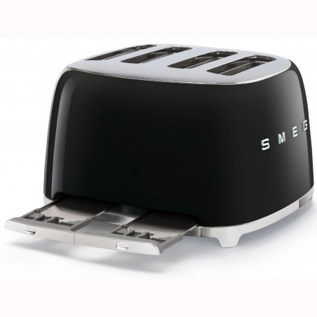 Prăjitor de pâine SMEG 50's Style TSF03BLEU, 2000 W, 4 felii, 6 niveluri, Tava pentru firimituri, Cablu integrat, Oțel inoxidabil, Negru