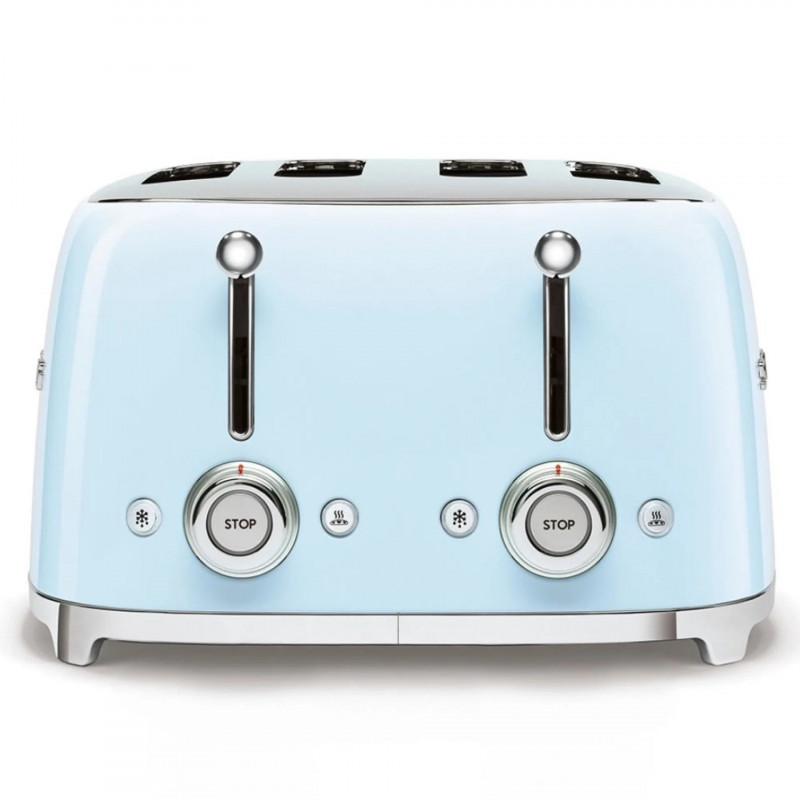 Prăjitor de pâine SMEG 50's Style TSF03PBEU, 2000 W, 4 felii, 6 niveluri, Tava pentru firimituri, Cablu integrat, Oțel inoxidabil, Albastru