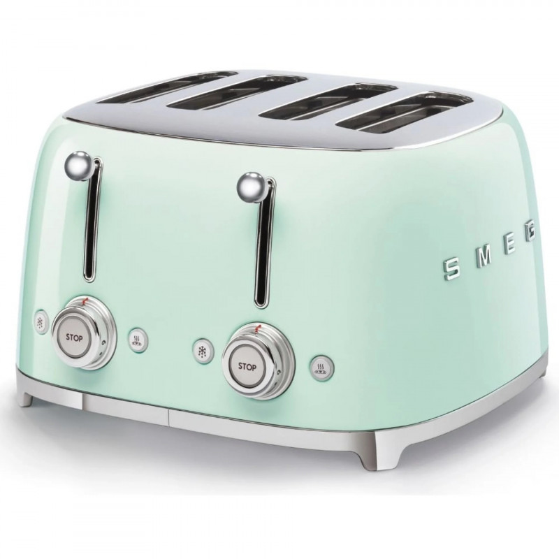Prăjitor de pâine SMEG 50's Style TSF03PGEU, 2000 W, 4 felii, 6 niveluri, Tava pentru firimituri, Cablu integrat, Oțel inoxidabil, Verde
