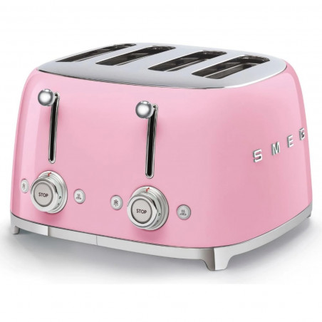 Prăjitor de pâine SMEG 50's Style TSF03PKEU, 2000 W, 4 felii, 6 niveluri, Tava pentru firimituri, Cablu integrat, Oțel inoxidabil, Roz