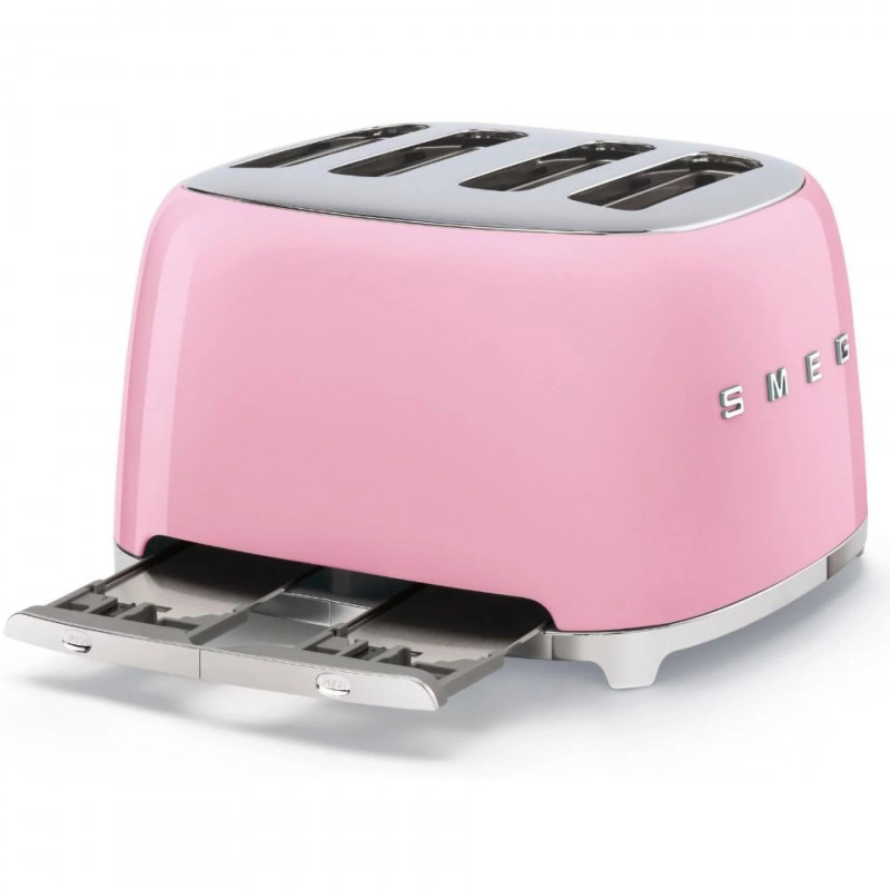 Prăjitor de pâine SMEG 50's Style TSF03PKEU, 2000 W, 4 felii, 6 niveluri, Tava pentru firimituri, Cablu integrat, Oțel inoxidabil, Roz